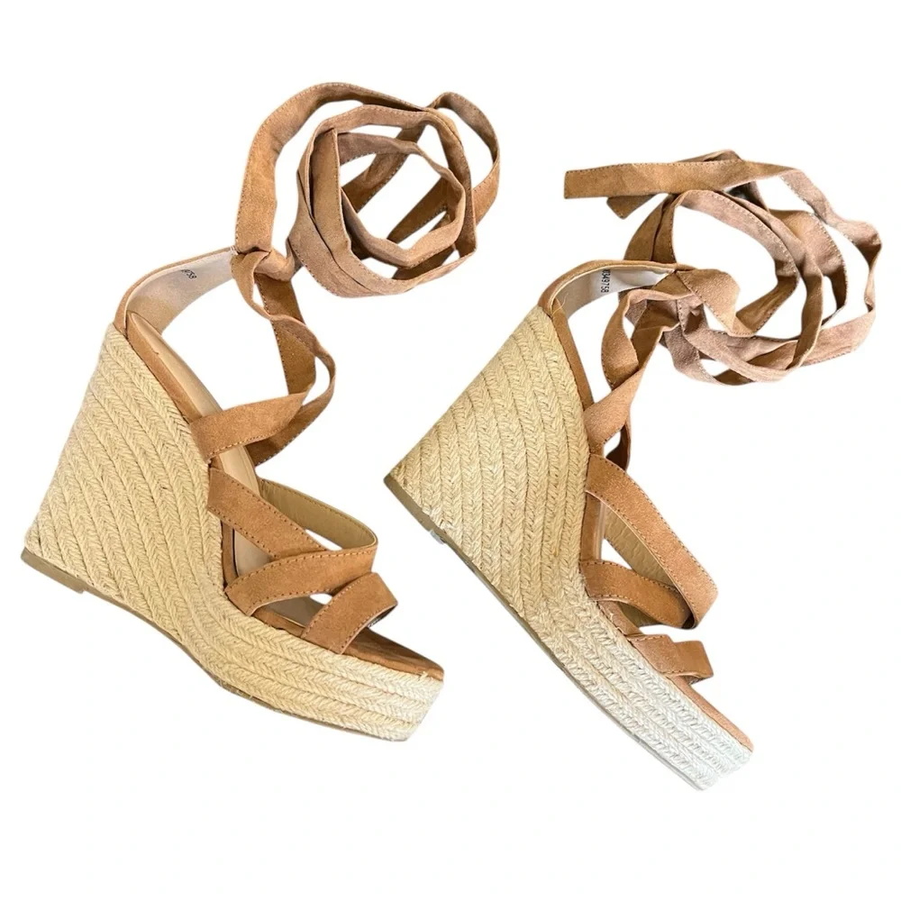 Tie Up Strappy Eapadrille Wedge Sandals. Size 7